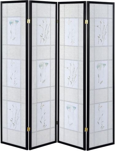 Chic Floral 4-Panel Folding Screen Beige Wood Frame, Unique Floral Motif for Stylish Home Privacy Solutions! in Kuwait
