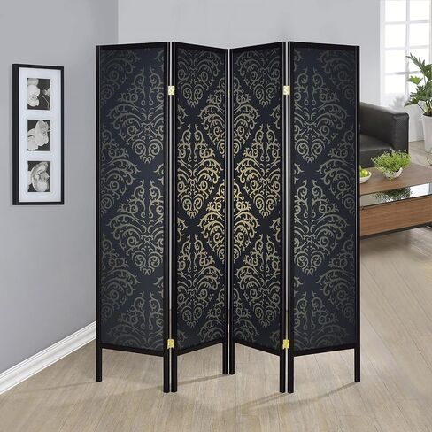 Chic Floral 4-Panel Folding Screen Beige Wood Frame, Unique Floral Motif for Stylish Home Privacy Solutions! in Kuwait