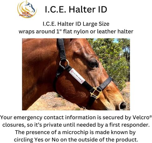 I.C.E. Halter ID Wraps Around a Flat or Rope Halter and Provides Your Emergency Contact Info to First Responder. Ideal for Everyday Use as Well as for Natural Disaster Preparation in Saudi Arabia