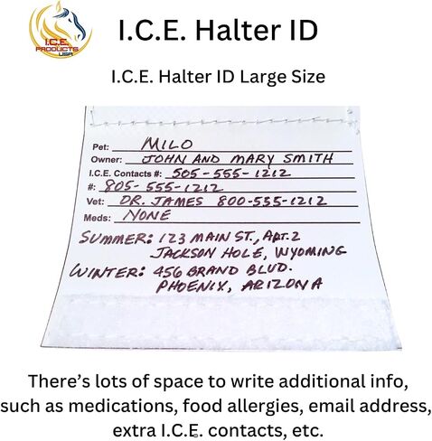 I.C.E. Halter ID Wraps Around a Flat or Rope Halter and Provides Your Emergency Contact Info to First Responder. Ideal for Everyday Use as Well as for Natural Disaster Preparation in Saudi Arabia
