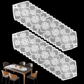 2 Pack 12.9x45.7 Inch Lace Rectangular Table Runner,White Dresser Scarf Doilies,Coffee Table Runner for Bedroom Furniture, Home Decor in Kuwait