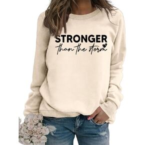Stronger Than the Storm Sweatshirt Women Christian Long Sleeve Graphic Shirts Inspirational Positive Pullover Tops in Saudi Arabia
