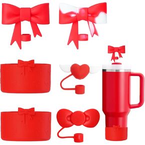 مجموعة ملحقات STANLEY Tumbler ، بما في ذلك 4 أجزاء من قش Siliocne Covers Toppers Caps Tips لـ 10 مم/0.4 في قش كأس ستانلي ، 2 PCS Siliocne Bow Boot for Stanley Cup 40oz 30oz - Pink - Pink in Saudi Arabia