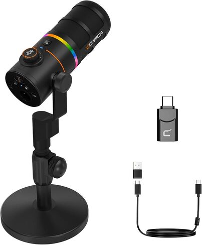 Comica Ejoy D10 Pro XLR/USB-C ألعاب ميكروفون لتسجيل البودكاست ، ميكروفون كمبيوتر ديناميكي سلكي/لاسلكي لسطح المكتب مع RGB ، كتم ، الحد من الضوضاء ، كسب ، للكمبيوتر الشخصي ، PS4 ، PS5 ، البث المباشر ، يوتيوب (أبيض) in Kuwait