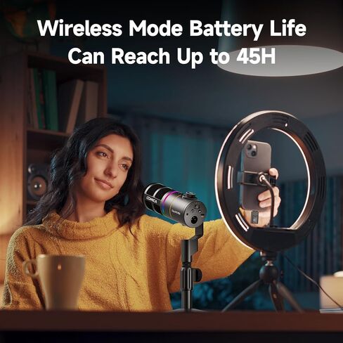 Comica Ejoy D10 Pro XLR/USB-C ألعاب ميكروفون لتسجيل البودكاست ، ميكروفون كمبيوتر ديناميكي سلكي/لاسلكي لسطح المكتب مع RGB ، كتم ، الحد من الضوضاء ، كسب ، للكمبيوتر الشخصي ، PS4 ، PS5 ، البث المباشر ، يوتيوب (أبيض) in Kuwait