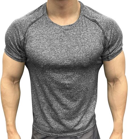 Workout Mens Shirts Quick Dry Gym Short Sleeve Moisture Wicking T Shirts for Running Athletic Casual Work Tee Tops in Saudi Arabia