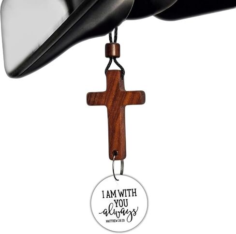 Daily Bible Verse Rearview Mirror Cross Ornament – Daily Scripture Car Charm Hanging Cross for Car with “I Am with You Always" Medallion (Black) in Saudi Arabia