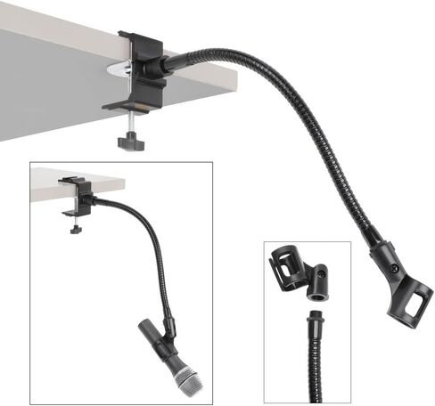 AURAY Compact Black Metal Microphone Stand with 12'' Gooseneck, Sturdy Clamp, Adjustable Mic Arm, for Desk & Traveling in Kuwait