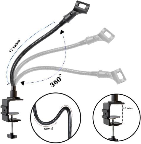 AURAY Compact Black Metal Microphone Stand with 12'' Gooseneck, Sturdy Clamp, Adjustable Mic Arm, for Desk & Traveling in Kuwait