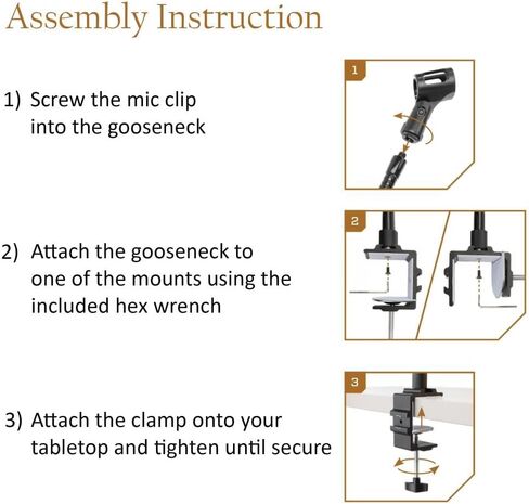 AURAY Compact Black Metal Microphone Stand with 12'' Gooseneck, Sturdy Clamp, Adjustable Mic Arm, for Desk & Traveling in Kuwait
