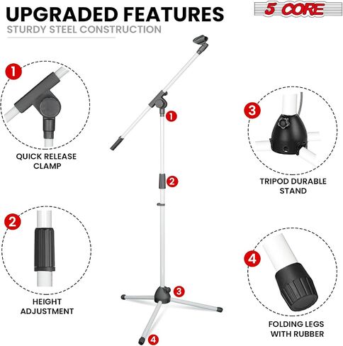 5 Core Tripod Mic Stand Floor 4pcs ارتفاع قابلة للتعديل 18-72 "حامل ذراع بوم بوم متين يقف ميكروفون قاعدة التمثال in Saudi Arabia