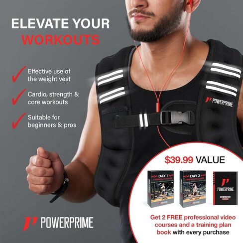 PowerPrime® Weighted Vest 11 lbs (5 kg) – Adjustable, Unisex Fitness Vest for Men & Women – Neoprene Material, Reflective Strips, Mesh Pocket – Ideal for Running, HIIT, and Strength Training in Saudi Arabia