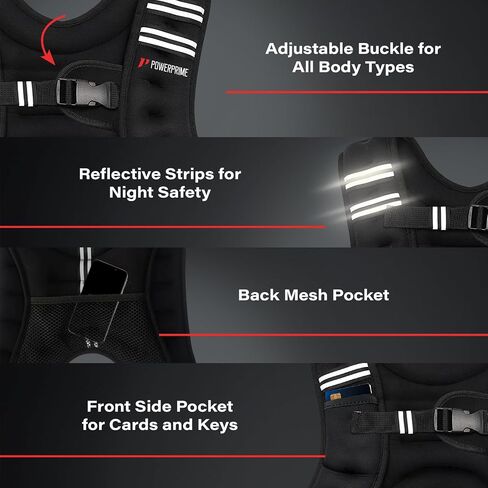 PowerPrime® Weighted Vest 11 lbs (5 kg) – Adjustable, Unisex Fitness Vest for Men & Women – Neoprene Material, Reflective Strips, Mesh Pocket – Ideal for Running, HIIT, and Strength Training in Saudi Arabia