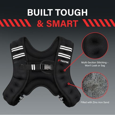 PowerPrime® Weighted Vest 11 lbs (5 kg) – Adjustable, Unisex Fitness Vest for Men & Women – Neoprene Material, Reflective Strips, Mesh Pocket – Ideal for Running, HIIT, and Strength Training in Saudi Arabia