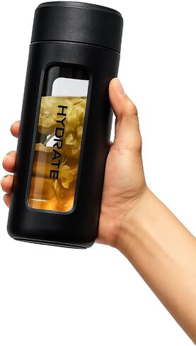Glass Water Bottle with Sleeve – BPA-Free, 16oz Leakproof Refillable Bottle, Clear & Insulated, Eco-Friendly & Aesthetic Design for Gym, Travel, Office in Saudi Arabia
