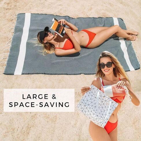 Turkish Beach Towel Oversized 39"x79", 100% Cotton - Premium Quality : Sand Free, Lightweight, Compact | Extra Large Turkish Towels, Pool Swim Beach Towels Women + Men (Petrol Blue) in Saudi Arabia
