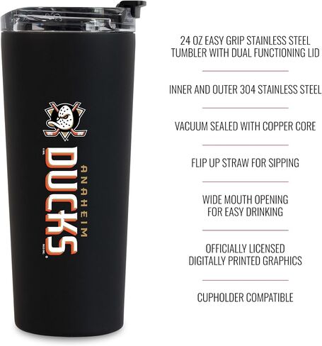 RICO Industries NHL Hockey 24oz من الفولاذ المقاوم للصدأ مع غطاء وغطاء مزدوج يعمل in Saudi Arabia