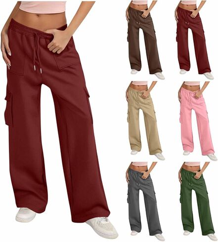 Womens Cargo Sweatpants with Pockets Wide Leg Fleece Lined High Waisted Baggy Sweat Pants Athletic Workout Joggers in Kuwait