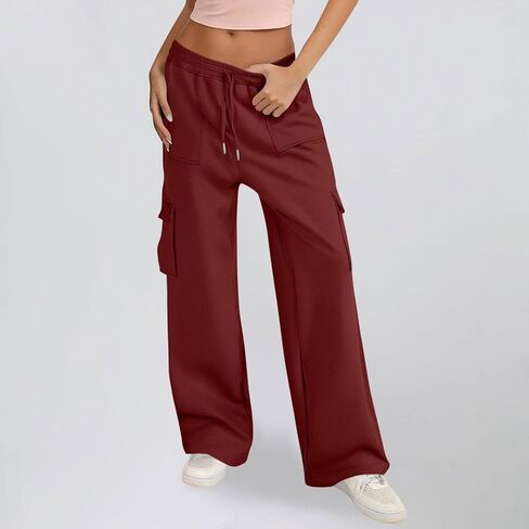 Womens Cargo Sweatpants with Pockets Wide Leg Fleece Lined High Waisted Baggy Sweat Pants Athletic Workout Joggers in Kuwait