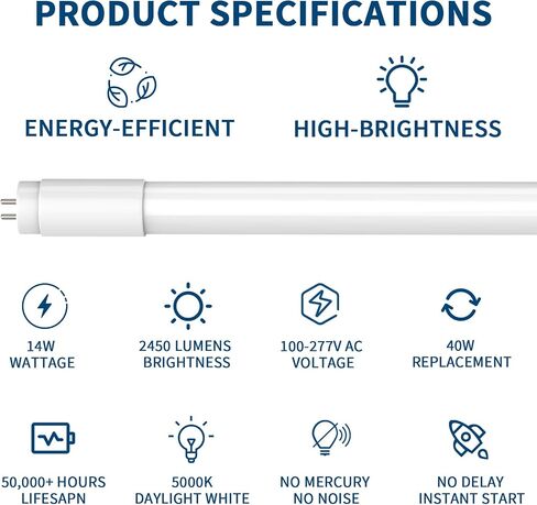 30 Pack T8 LED Bulbs 4 Foot, LED Fluorescent Tube Replacement, 4ft LED Tube Light, Plug&Play or Ballast Bypass, 14W, 2450 LM,5000K Daylight White,Single or Double End Powered, Frosted in Saudi Arabia