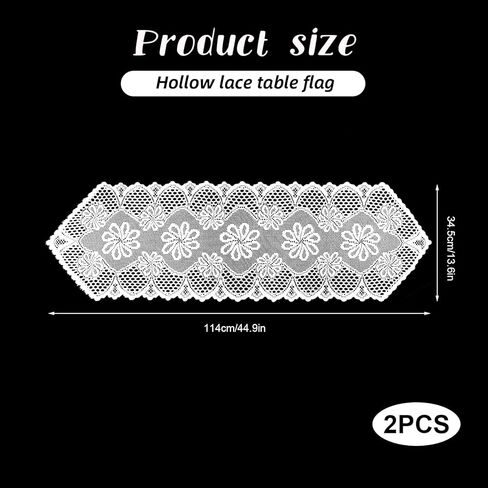 2 Pack 12.9x45.7 Inch Lace Rectangular Table Runner,White Dresser Scarf Doilies,Coffee Table Runner for Bedroom Furniture, Home Decor in Kuwait