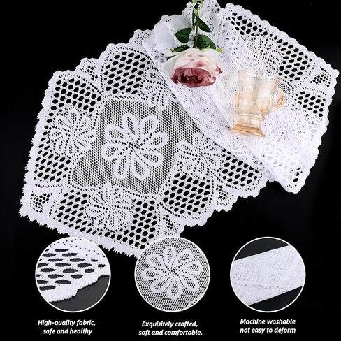2 Pack 12.9x45.7 Inch Lace Rectangular Table Runner,White Dresser Scarf Doilies,Coffee Table Runner for Bedroom Furniture, Home Decor in Kuwait