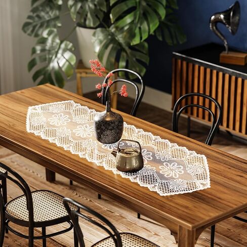 2 Pack 12.9x45.7 Inch Lace Rectangular Table Runner,White Dresser Scarf Doilies,Coffee Table Runner for Bedroom Furniture, Home Decor in Kuwait
