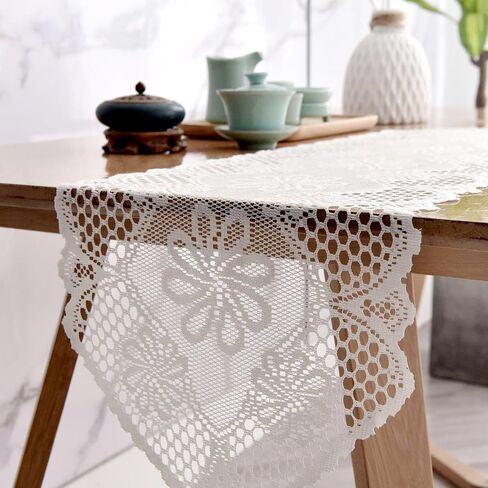 2 Pack 12.9x45.7 Inch Lace Rectangular Table Runner,White Dresser Scarf Doilies,Coffee Table Runner for Bedroom Furniture, Home Decor in Kuwait