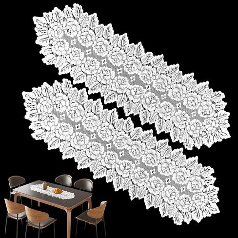 2 Pack 12.9x45.7 Inch Lace Rectangular Table Runner,White Dresser Scarf Doilies,Coffee Table Runner for Bedroom Furniture, Home Decor in Saudi Arabia