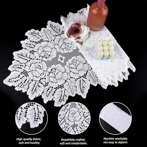 2 Pack 12.9x45.7 Inch Lace Rectangular Table Runner,White Dresser Scarf Doilies,Coffee Table Runner for Bedroom Furniture, Home Decor in Saudi Arabia