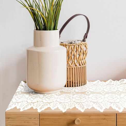 2 Pack 12.9x45.7 Inch Lace Rectangular Table Runner,White Dresser Scarf Doilies,Coffee Table Runner for Bedroom Furniture, Home Decor in Saudi Arabia