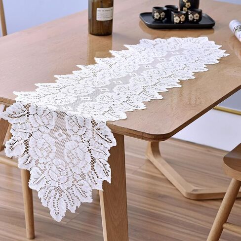 2 Pack 12.9x45.7 Inch Lace Rectangular Table Runner,White Dresser Scarf Doilies,Coffee Table Runner for Bedroom Furniture, Home Decor in Saudi Arabia