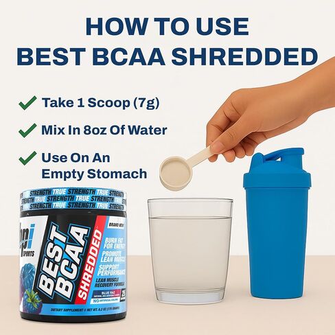 BPI Sports Best BCAA Shredded Caffeine-Free Thermogenic Recovery Formula BCAA Powder Lean Muscle Building Accelerated Recovery - Hydration - Blue Raspberry- 25 Servings - 9.7 Ounce in Kuwait
