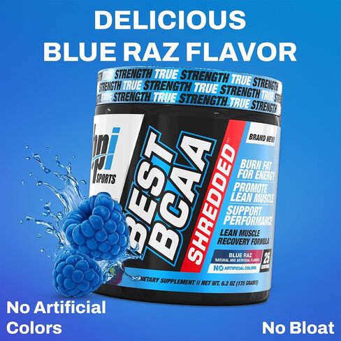BPI Sports Best BCAA Shredded Caffeine-Free Thermogenic Recovery Formula BCAA Powder Lean Muscle Building Accelerated Recovery - Hydration - Blue Raspberry- 25 Servings - 9.7 Ounce in Kuwait