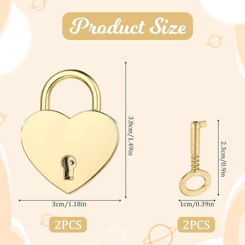 2pack mini ladlock على شكل قلب مع مفتاح ، قفل القلب الذهب المصغر قفل القفل أقفال قلب ، قفل ذهبي صغير على شكل قلب معدني للقلادة ، قفل دفتر يوميات ، صندوق مجوهرات ، صندوق تخزين in Kuwait