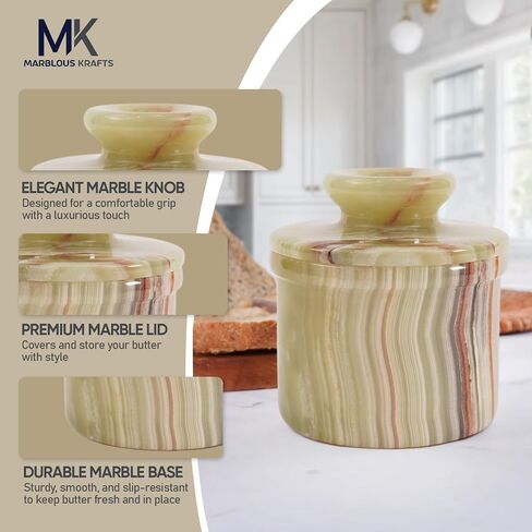 Marble Butter Keeper 4.25 Inches Green Onyx Handmade French Butter Crock For Spreadable Butter, Home & Kitchen Decor Butter Dish in Kuwait