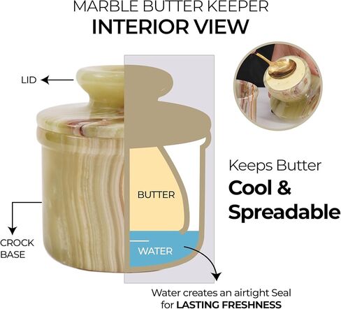 Marble Butter Keeper 4.25 Inches Green Onyx Handmade French Butter Crock For Spreadable Butter, Home & Kitchen Decor Butter Dish in Kuwait