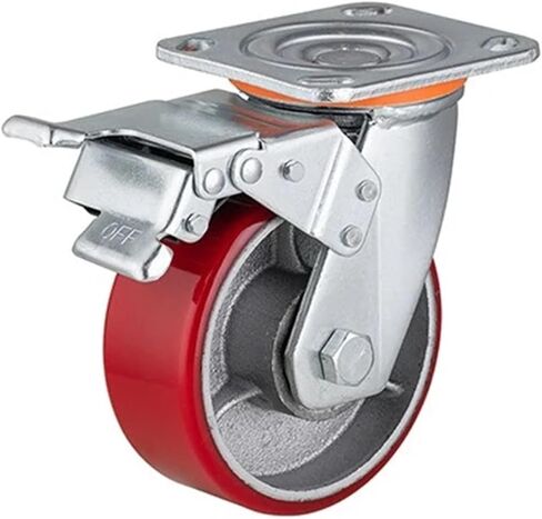 4/5/6/8 Inch Heavy-Duty Iron Core Casters Furniture Brake Universal Roller Red 1Pcs(Single with Bearing,6 Inch) in Saudi Arabia