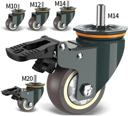 1pcs 3 بوصة m10/m12/m14/m16/m20 العجلة الشاملة مع بكرة رمح من المطاط الفرامل (m14- مع الفرامل) in Kuwait