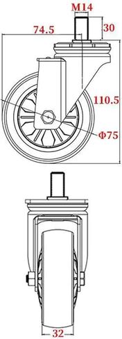 1pcs 3 بوصة m10/m12/m14/m16/m20 العجلة الشاملة مع بكرة رمح من المطاط الفرامل (m14- مع الفرامل) in Kuwait