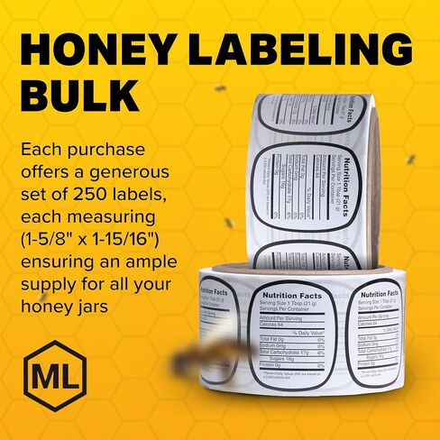 Mann Lake Nutrition Honey Labels, Self-Adhesive, Easy-to-Apply, Boost Honey Sales, Multi-Surface Applicable, Roll of 250, Small (1 5/8" x 1 15/16") in Saudi Arabia