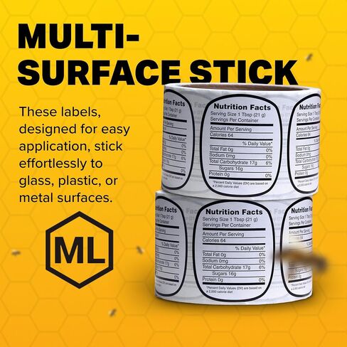 Mann Lake Nutrition Honey Labels, Self-Adhesive, Easy-to-Apply, Boost Honey Sales, Multi-Surface Applicable, Roll of 250, Small (1 5/8" x 1 15/16") in Saudi Arabia