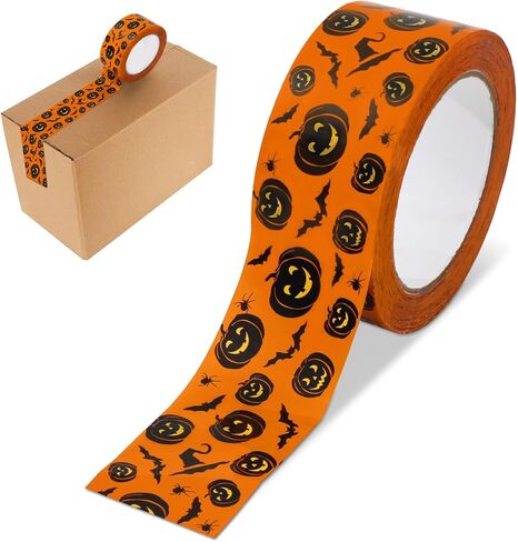 109 Yard Halloween Packing Tape Orange Black Pumpkin Decorative Sticky Wrapping Tape for DIY Crafts Small Business Sealing Boxes Mail Boxes in Saudi Arabia