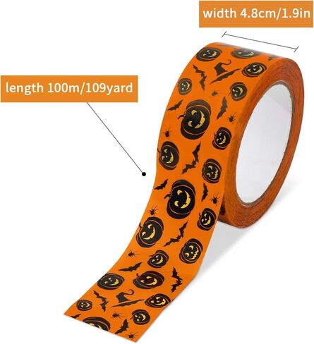 109 Yard Halloween Packing Tape Orange Black Pumpkin Decorative Sticky Wrapping Tape for DIY Crafts Small Business Sealing Boxes Mail Boxes in Saudi Arabia