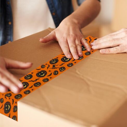 109 Yard Halloween Packing Tape Orange Black Pumpkin Decorative Sticky Wrapping Tape for DIY Crafts Small Business Sealing Boxes Mail Boxes in Saudi Arabia