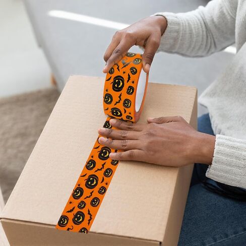 109 Yard Halloween Packing Tape Orange Black Pumpkin Decorative Sticky Wrapping Tape for DIY Crafts Small Business Sealing Boxes Mail Boxes in Saudi Arabia