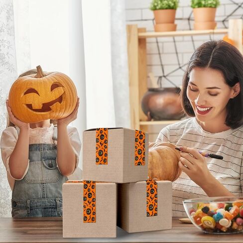 109 Yard Halloween Packing Tape Orange Black Pumpkin Decorative Sticky Wrapping Tape for DIY Crafts Small Business Sealing Boxes Mail Boxes in Saudi Arabia