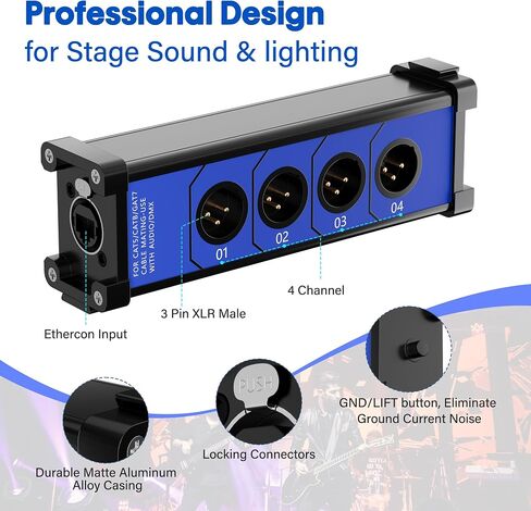 ELECAN 3-Pin XLR SPLITTER BEKUOUT TOND RJ45 ETHERCON-4 قناة و 1 زوج-XLR/DMX/AES Terminator Snake فوق كبل تصحيح Cat 6 Ethernet لصوت المسرح والإضاءة واستوديو تسجيل الصوت و in Kuwait