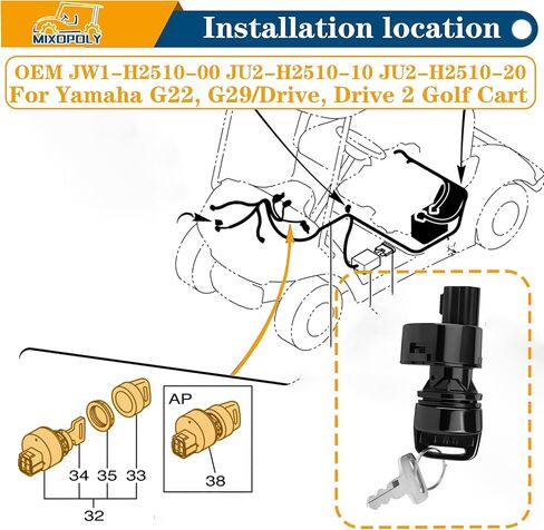 مجموعة مفاتيح مفتاح الإشعال لـ Yamaha G22 ، G29/Drive ، Drive 2 Golf Cart ، STATER SWITCH استبدل OEM JW1-H2510-00 JU2-H2510-10 JU2-H2510-20 in Saudi Arabia