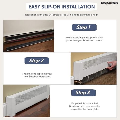 Baseboarders Basic Series 3 ft Galvanized Steel Easy Slip-On Baseboard Heater Cover and Endcaps for Hydronic [Water] Systems - White - Perfect for Bathrooms [3 ft Cover + L&R End Caps Bundle] in Saudi Arabia